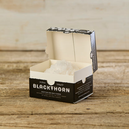 open box of blackthorn sea salt flakes