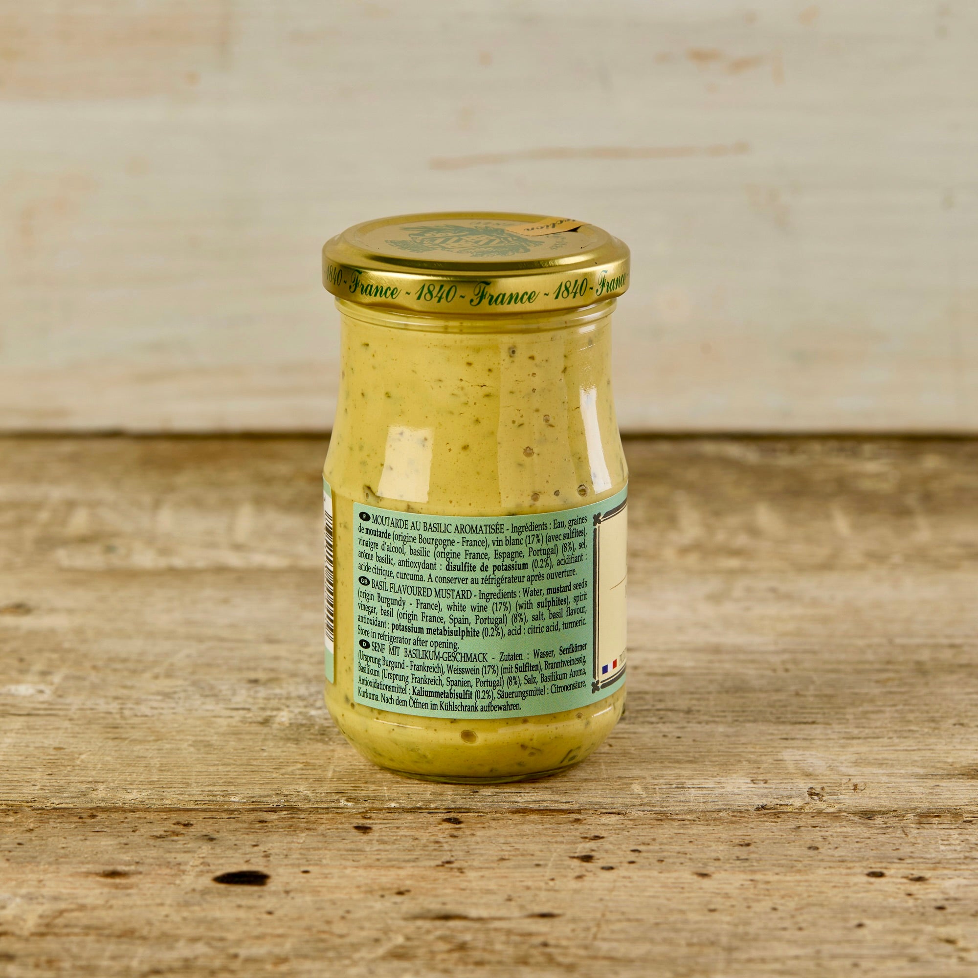 back of basil mustard jar by edmond fallot