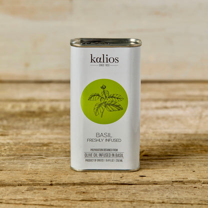 basil infused olive oil tin by kalios