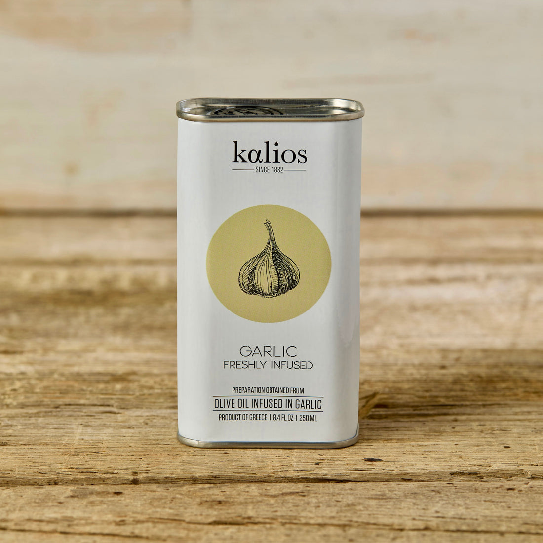 garlic infused greek olive oil in a 250ml tin by kalios