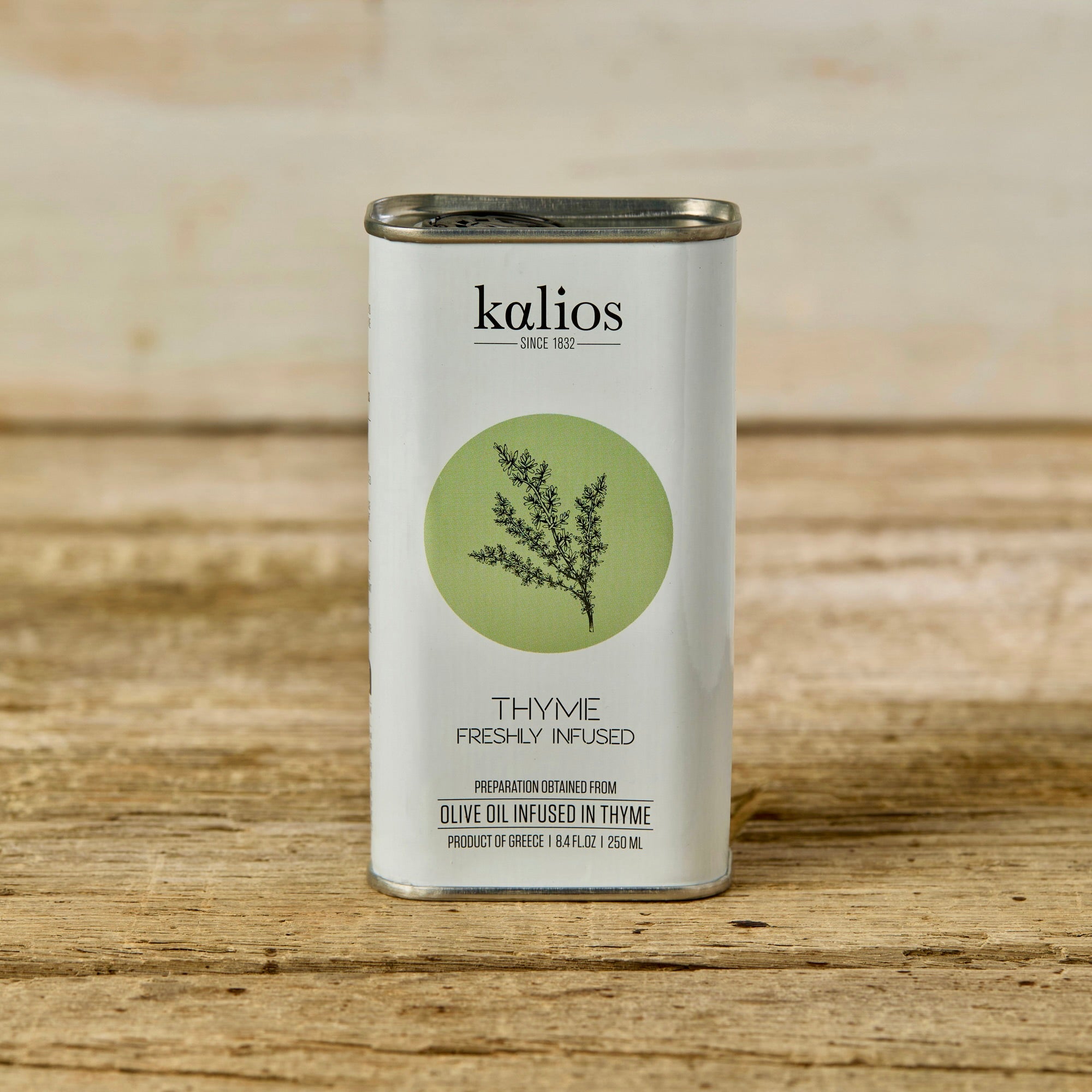 250ml tin of thyme infused olive oil by kalios